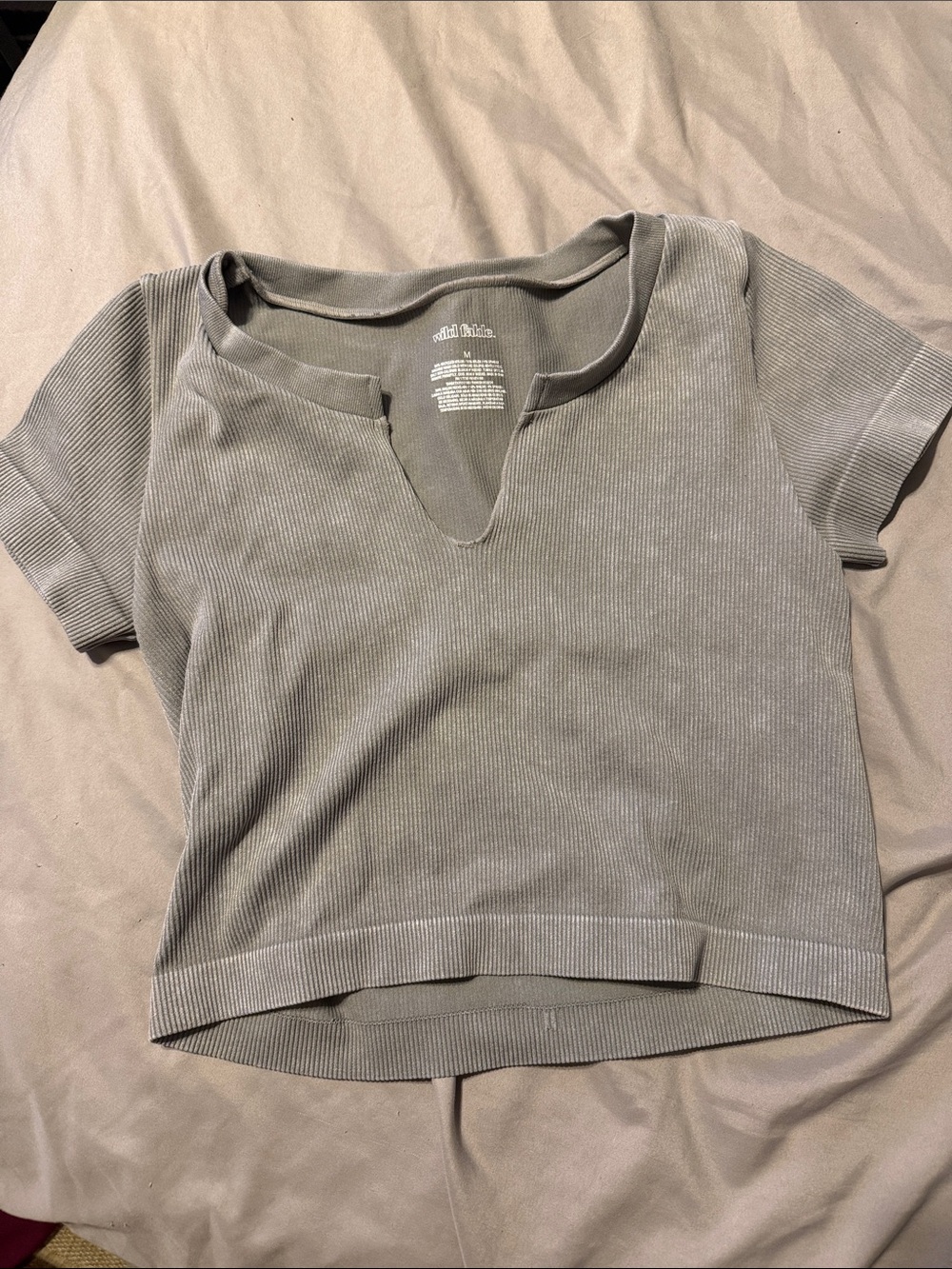 wild fable Ribbed Crop Tee with Notch Neck - Gray